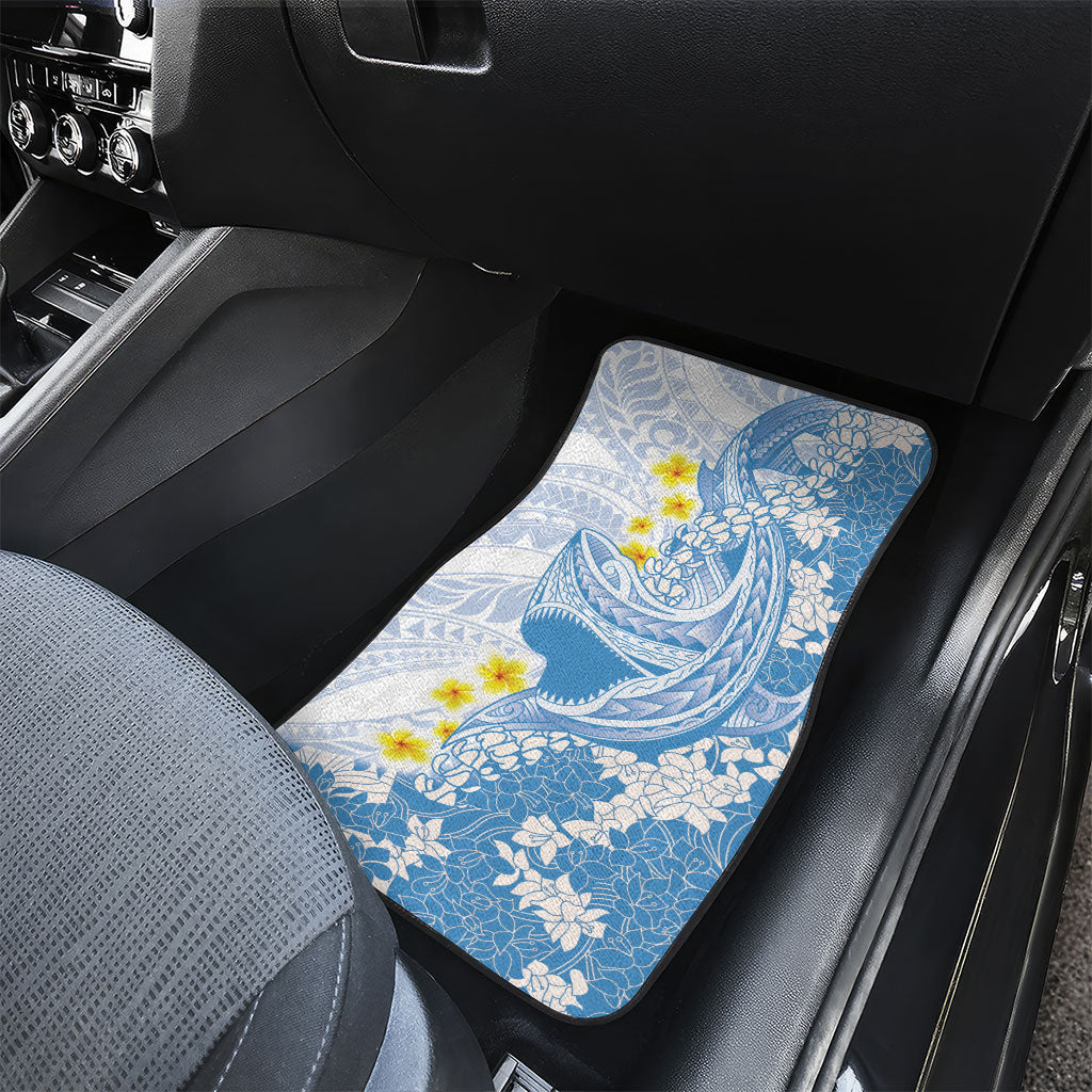 Blue Hawaii Shark Tattoo Car Mats Puakenikeni Lei Plumeria Polynesian Pattern