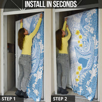 Blue Hawaii Shark Tattoo Door Cover Puakenikeni Lei Plumeria Polynesian Pattern