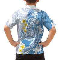 Blue Hawaii Shark Tattoo Family Matching Long Sleeve Bodycon Dress and Hawaiian Shirt Puakenikeni Lei Plumeria Polynesian Pattern LT14 - Polynesian Pride