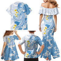 Blue Hawaii Shark Tattoo Family Matching Mermaid Dress and Hawaiian Shirt Puakenikeni Lei Plumeria Polynesian Pattern LT14 - Polynesian Pride