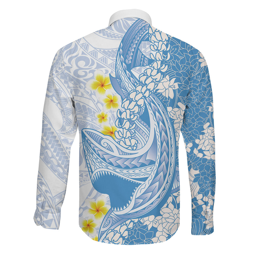 Blue Hawaii Shark Tattoo Family Matching Mermaid Dress and Hawaiian Shirt Puakenikeni Lei Plumeria Polynesian Pattern LT14 - Polynesian Pride