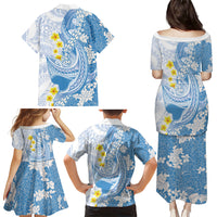 Blue Hawaii Shark Tattoo Family Matching Puletasi and Hawaiian Shirt Puakenikeni Lei Plumeria Polynesian Pattern LT14 - Polynesian Pride