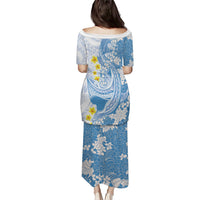 Blue Hawaii Shark Tattoo Family Matching Puletasi and Hawaiian Shirt Puakenikeni Lei Plumeria Polynesian Pattern LT14 - Polynesian Pride
