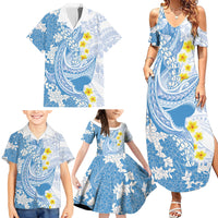 Blue Hawaii Shark Tattoo Family Matching Summer Maxi Dress and Hawaiian Shirt Puakenikeni Lei Plumeria Polynesian Pattern LT14 - Polynesian Pride