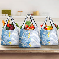 Blue Hawaii Shark Tattoo Grocery Bag Puakenikeni Lei Plumeria Polynesian Pattern
