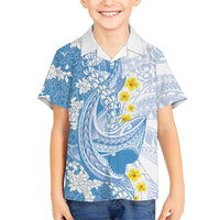 Blue Hawaii Shark Tattoo Hawaiian Shirt Puakenikeni Lei Plumeria Polynesian Pattern