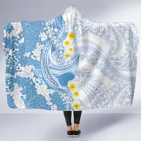 Blue Hawaii Shark Tattoo Hooded Blanket Puakenikeni Lei Plumeria Polynesian Pattern LT14 One Size Blue - Polynesian Pride