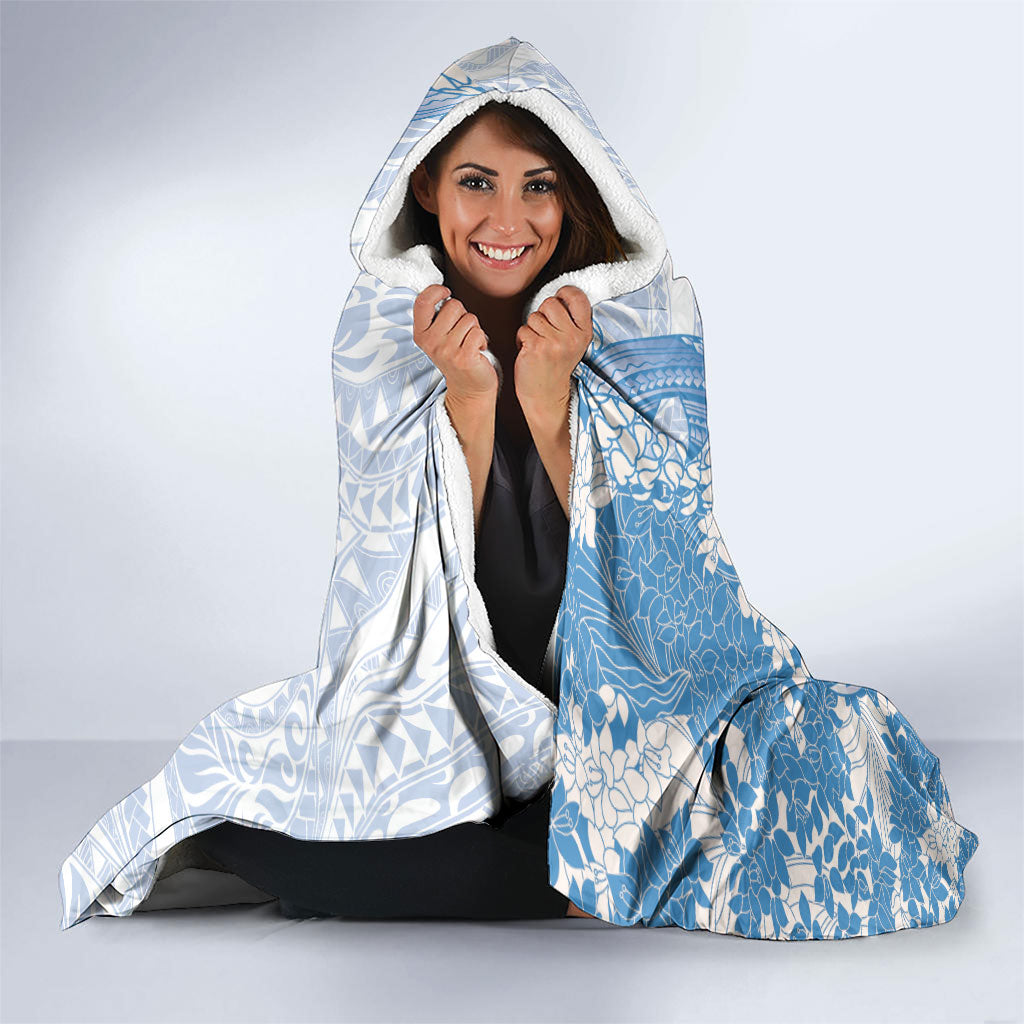 Blue Hawaii Shark Tattoo Hooded Blanket Puakenikeni Lei Plumeria Polynesian Pattern LT14 - Polynesian Pride