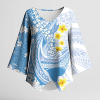 Blue Hawaii Shark Tattoo Kimono Sleeve Blouse Puakenikeni Lei Plumeria Polynesian Pattern LT14 Female Blue - Polynesian Pride