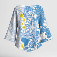 Blue Hawaii Shark Tattoo Kimono Sleeve Blouse Puakenikeni Lei Plumeria Polynesian Pattern LT14 - Polynesian Pride
