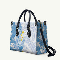 Blue Hawaii Shark Tattoo Leather Bag Puakenikeni Lei Plumeria Polynesian Pattern