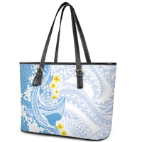 Blue Hawaii Shark Tattoo Leather Tote Bag Puakenikeni Lei Plumeria Polynesian Pattern