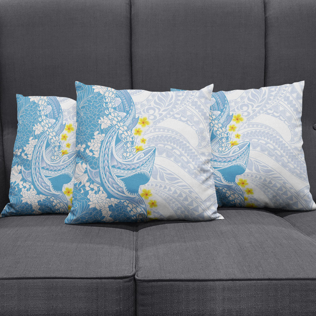 Blue Hawaii Shark Tattoo Pillow Cover Puakenikeni Lei Plumeria Polynesian Pattern