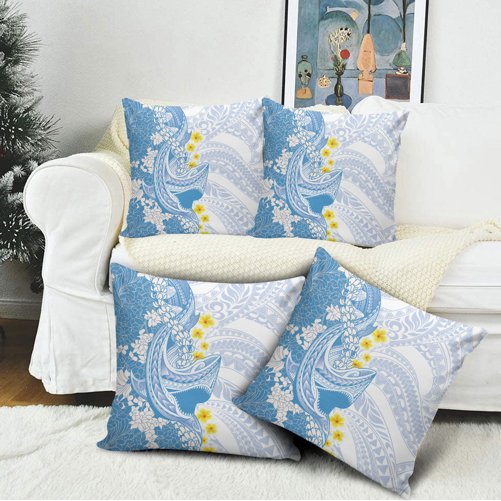 Blue Hawaii Shark Tattoo Pillow Cover Puakenikeni Lei Plumeria Polynesian Pattern