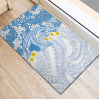 Blue Hawaii Shark Tattoo Rubber Doormat Puakenikeni Lei Plumeria Polynesian Pattern