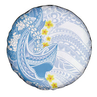 Blue Hawaii Shark Tattoo Spare Tire Cover Puakenikeni Lei Plumeria Polynesian Pattern