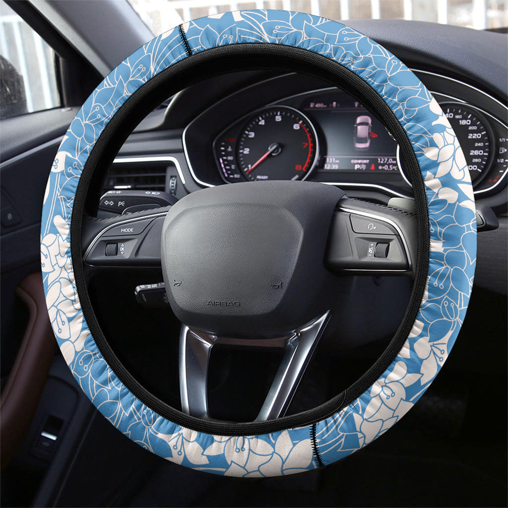 Blue Hawaii Shark Tattoo Steering Wheel Cover Puakenikeni Lei Plumeria Polynesian Pattern LT14 - Polynesian Pride