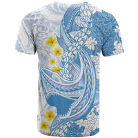 Blue Hawaii Shark Tattoo T Shirt Puakenikeni Lei Plumeria Polynesian Pattern