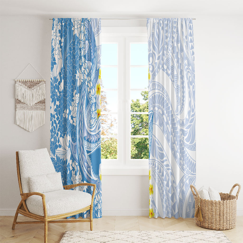 Blue Hawaii Shark Tattoo Window Curtain Puakenikeni Lei Plumeria Polynesian Pattern