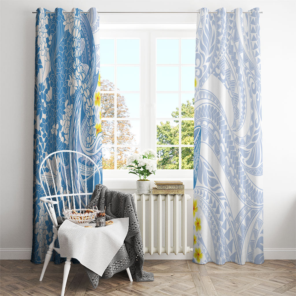 Blue Hawaii Shark Tattoo Window Curtain Puakenikeni Lei Plumeria Polynesian Pattern