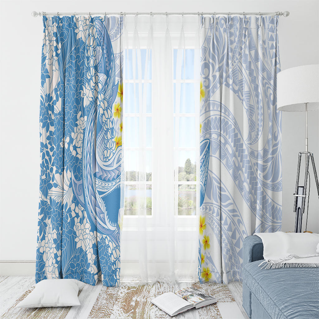 Blue Hawaii Shark Tattoo Window Curtain Puakenikeni Lei Plumeria Polynesian Pattern