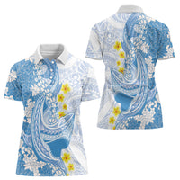 Blue Hawaii Shark Tattoo Women Polo Shirt Puakenikeni Lei Plumeria Polynesian Pattern LT14 - Polynesian Pride
