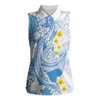 Blue Hawaii Shark Tattoo Women Sleeveless Polo Shirt Puakenikeni Lei Plumeria Polynesian Pattern LT14 Female Blue - Polynesian Pride