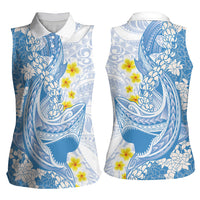 Blue Hawaii Shark Tattoo Women Sleeveless Polo Shirt Puakenikeni Lei Plumeria Polynesian Pattern LT14 - Polynesian Pride