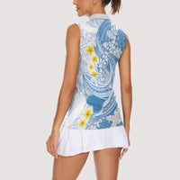 Blue Hawaii Shark Tattoo Women Sleeveless Polo Shirt Puakenikeni Lei Plumeria Polynesian Pattern LT14 - Polynesian Pride