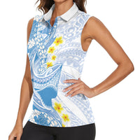Blue Hawaii Shark Tattoo Women Sleeveless Polo Shirt Puakenikeni Lei Plumeria Polynesian Pattern LT14 - Polynesian Pride