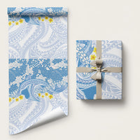 Blue Hawaii Shark Tattoo Wrapping Paper Puakenikeni Lei Plumeria Polynesian Pattern