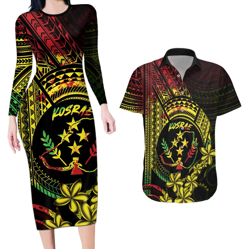 Reggae Kosrae Liberation Day Couples Matching Long Sleeve Bodycon Dress and Hawaiian Shirt September 8 Polynesian Tattoo LT14 Reggae - Polynesian Pride