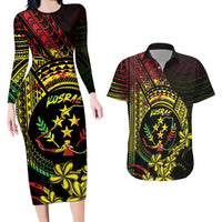 Reggae Kosrae Liberation Day Couples Matching Long Sleeve Bodycon Dress and Hawaiian Shirt September 8 Polynesian Tattoo LT14 Reggae - Polynesian Pride