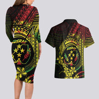 Reggae Kosrae Liberation Day Couples Matching Long Sleeve Bodycon Dress and Hawaiian Shirt September 8 Polynesian Tattoo LT14 - Polynesian Pride