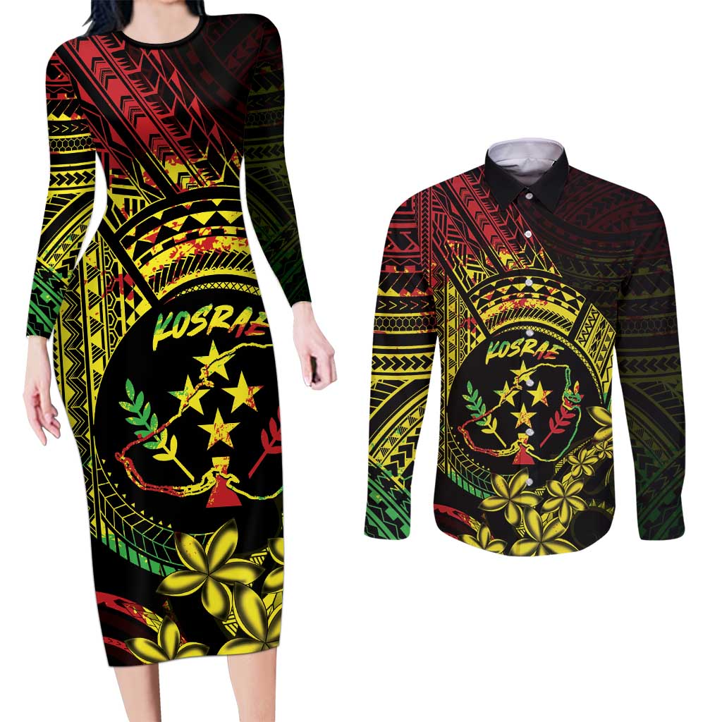 Reggae Kosrae Liberation Day Couples Matching Long Sleeve Bodycon Dress and Long Sleeve Button Shirt September 8 Polynesian Tattoo LT14 Reggae - Polynesian Pride