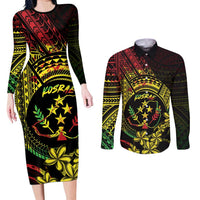 Reggae Kosrae Liberation Day Couples Matching Long Sleeve Bodycon Dress and Long Sleeve Button Shirt September 8 Polynesian Tattoo LT14 Reggae - Polynesian Pride