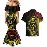 Reggae Kosrae Liberation Day Couples Matching Mermaid Dress and Hawaiian Shirt September 8 Polynesian Tattoo LT14 - Polynesian Pride