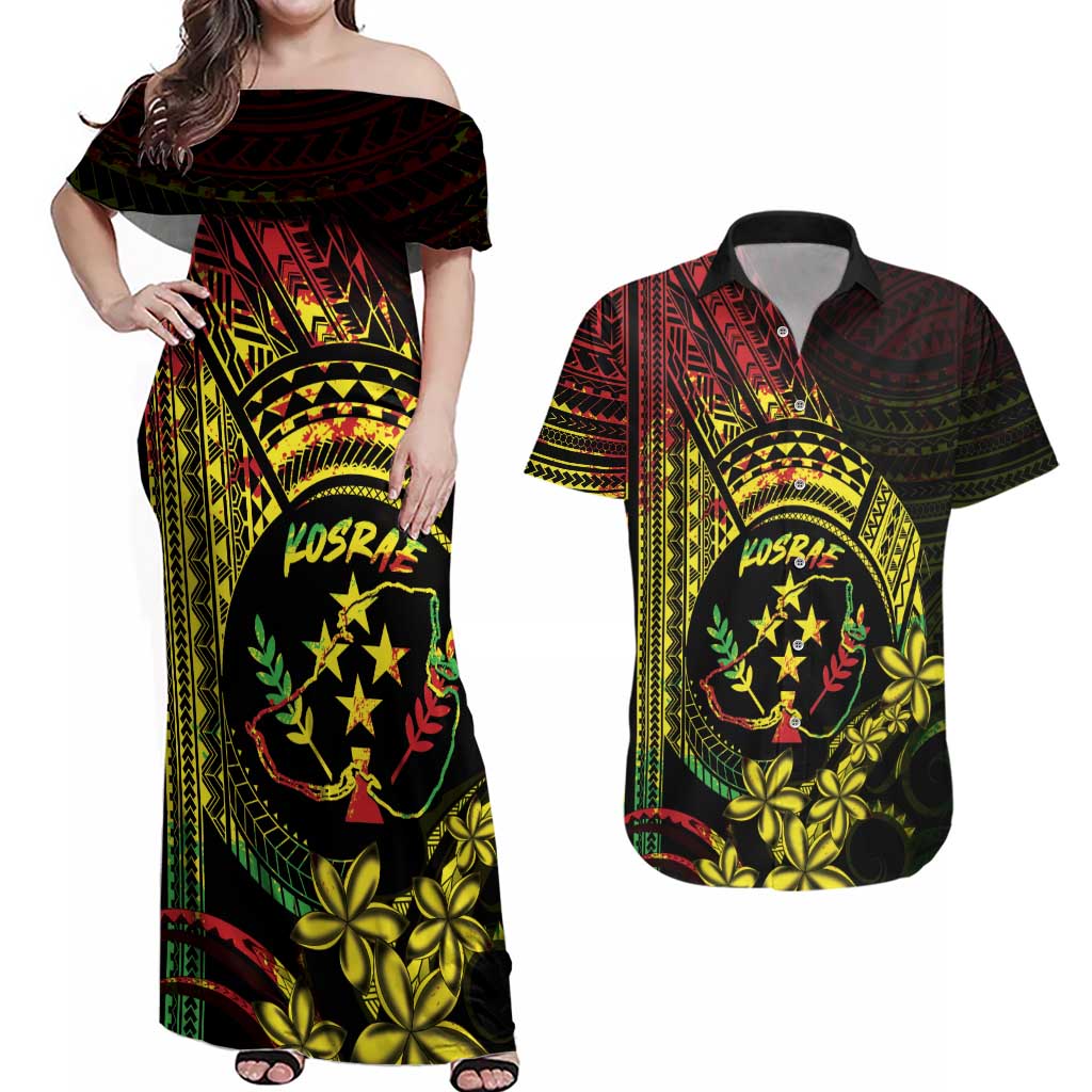 Reggae Kosrae Liberation Day Couples Matching Off Shoulder Maxi Dress and Hawaiian Shirt September 8 Polynesian Tattoo LT14 Reggae - Polynesian Pride
