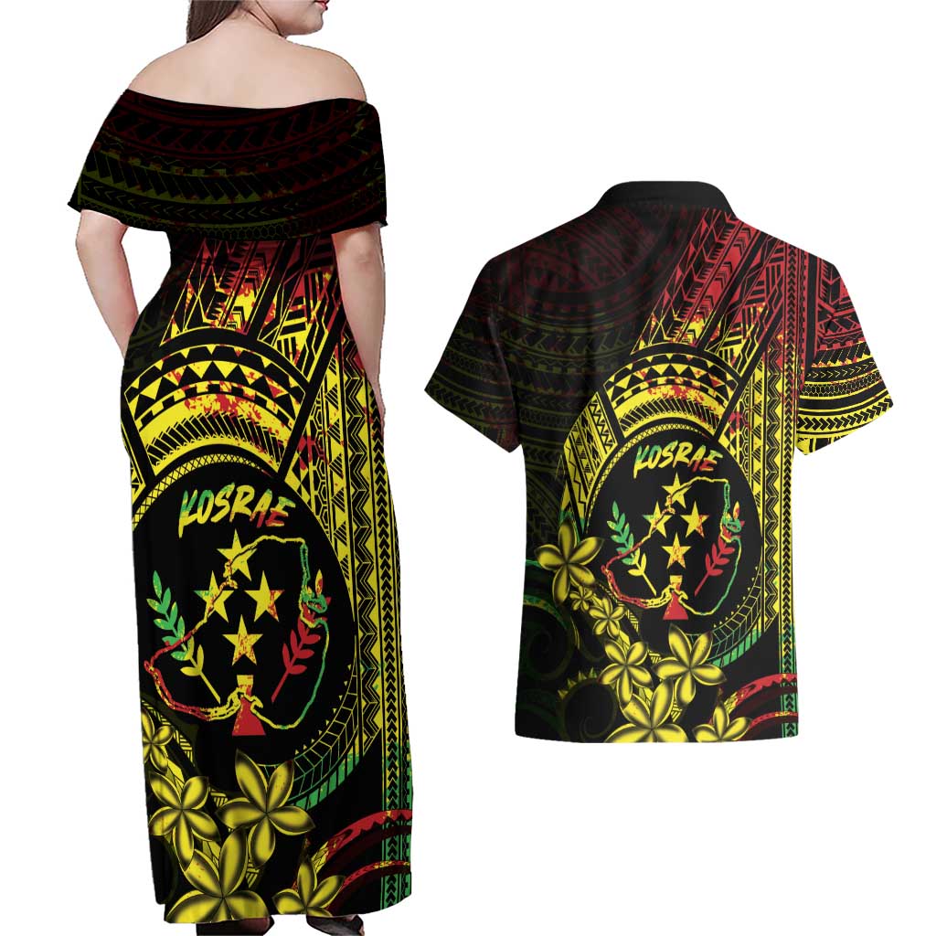 Reggae Kosrae Liberation Day Couples Matching Off Shoulder Maxi Dress and Hawaiian Shirt September 8 Polynesian Tattoo LT14 - Polynesian Pride