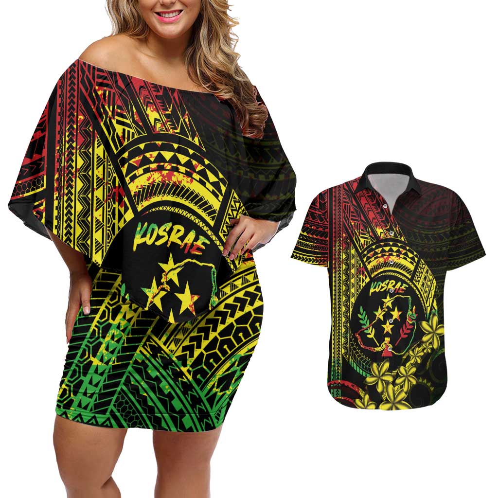 Reggae Kosrae Liberation Day Couples Matching Off Shoulder Short Dress and Hawaiian Shirt September 8 Polynesian Tattoo LT14 Reggae - Polynesian Pride