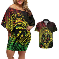 Reggae Kosrae Liberation Day Couples Matching Off Shoulder Short Dress and Hawaiian Shirt September 8 Polynesian Tattoo LT14 Reggae - Polynesian Pride