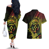 Reggae Kosrae Liberation Day Couples Matching Off The Shoulder Long Sleeve Dress and Hawaiian Shirt September 8 Polynesian Tattoo LT14 - Polynesian Pride