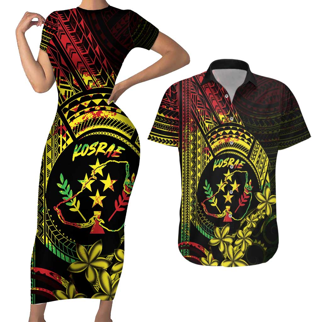 Reggae Kosrae Liberation Day Couples Matching Short Sleeve Bodycon Dress and Hawaiian Shirt September 8 Polynesian Tattoo LT14 Reggae - Polynesian Pride