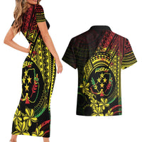 Reggae Kosrae Liberation Day Couples Matching Short Sleeve Bodycon Dress and Hawaiian Shirt September 8 Polynesian Tattoo LT14 - Polynesian Pride