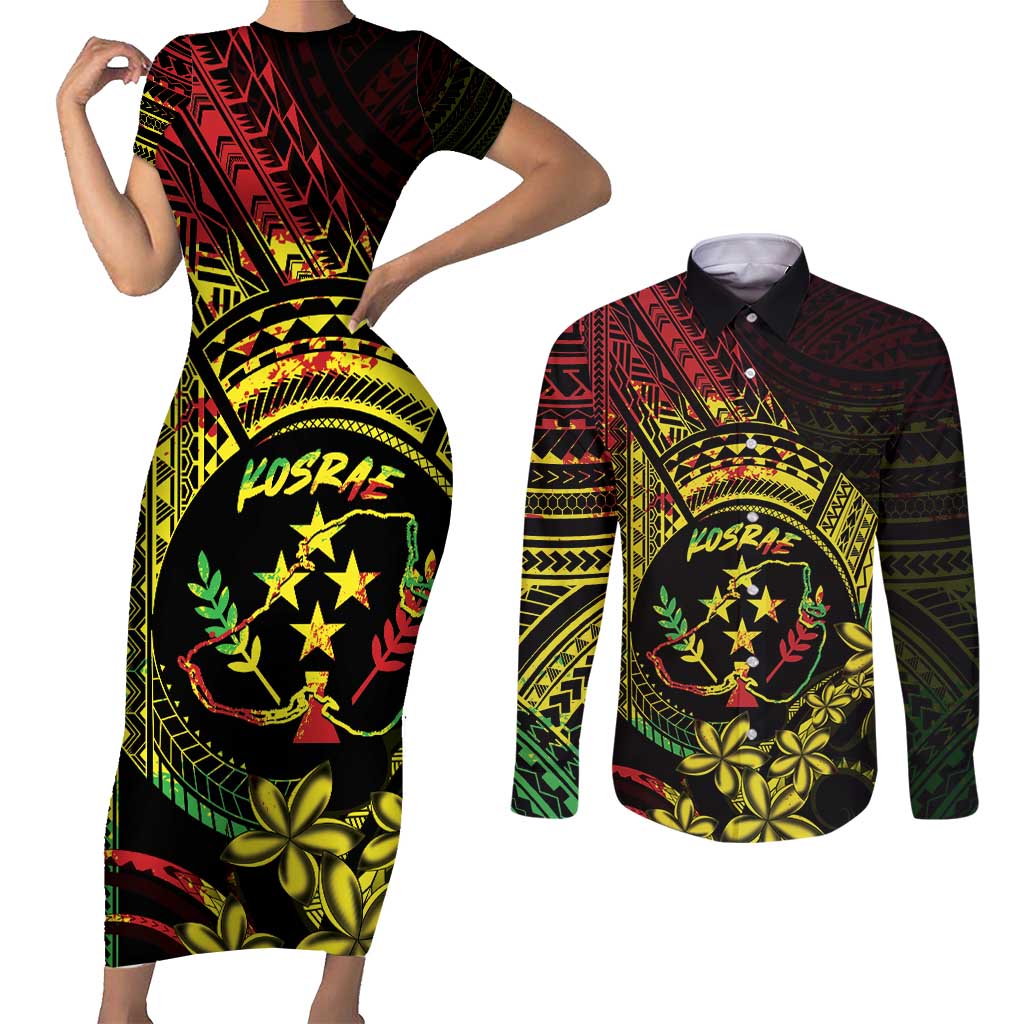 Reggae Kosrae Liberation Day Couples Matching Short Sleeve Bodycon Dress and Long Sleeve Button Shirt September 8 Polynesian Tattoo LT14 Reggae - Polynesian Pride