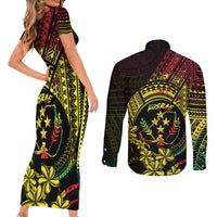 Reggae Kosrae Liberation Day Couples Matching Short Sleeve Bodycon Dress and Long Sleeve Button Shirt September 8 Polynesian Tattoo LT14 - Polynesian Pride
