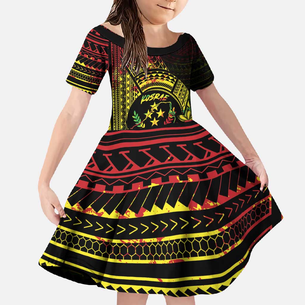 Reggae Kosrae Liberation Day Family Matching Long Sleeve Bodycon Dress and Hawaiian Shirt September 8 Polynesian Tattoo LT14 Daughter's Dress Reggae - Polynesian Pride