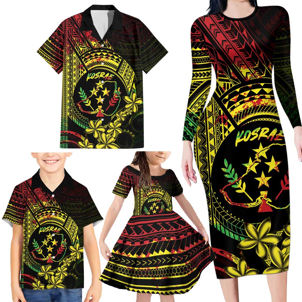 Reggae Kosrae Liberation Day Family Matching Long Sleeve Bodycon Dress and Hawaiian Shirt September 8 Polynesian Tattoo LT14 - Polynesian Pride