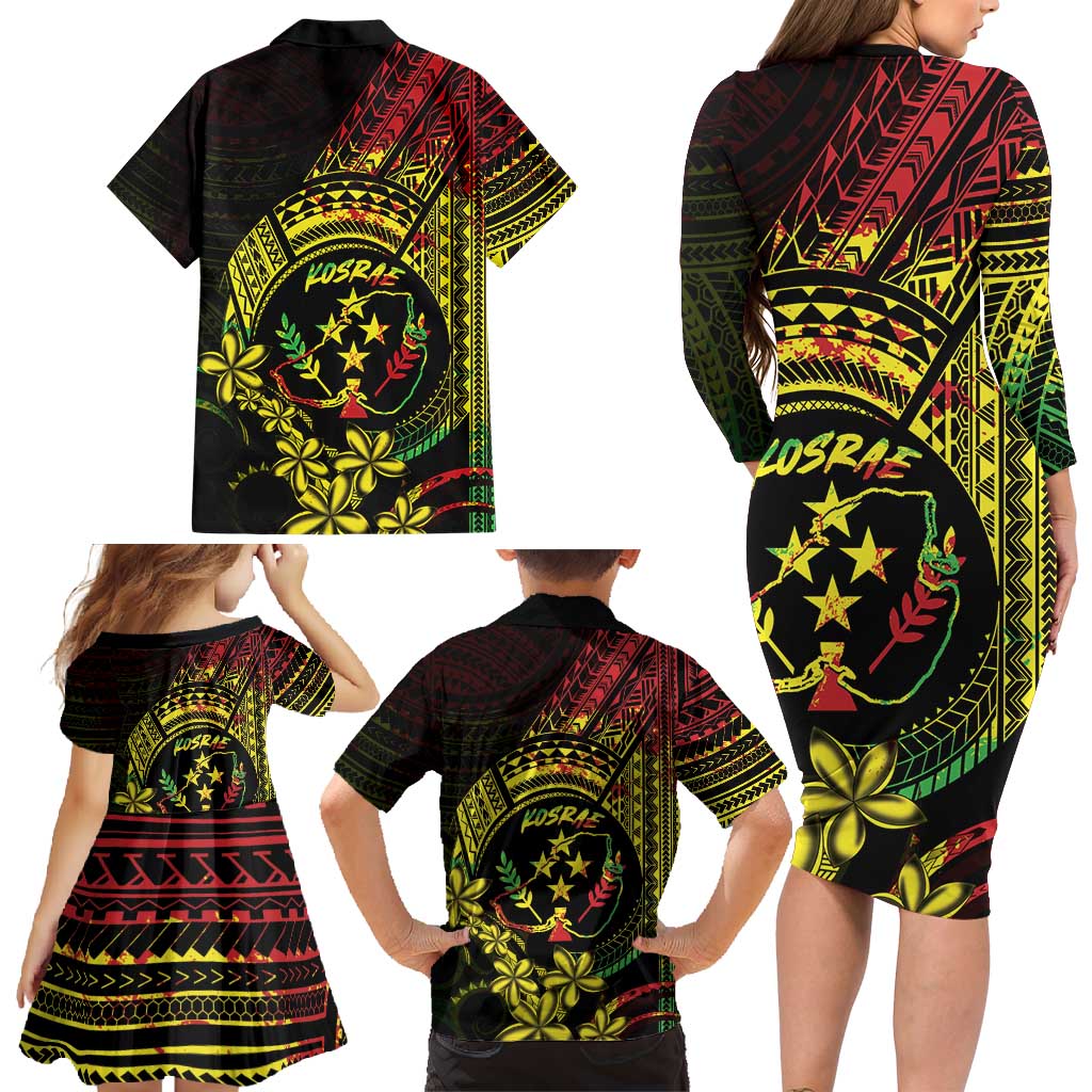 Reggae Kosrae Liberation Day Family Matching Long Sleeve Bodycon Dress and Hawaiian Shirt September 8 Polynesian Tattoo LT14 - Polynesian Pride