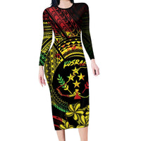 Reggae Kosrae Liberation Day Family Matching Long Sleeve Bodycon Dress and Hawaiian Shirt September 8 Polynesian Tattoo LT14 Mom's Dress Reggae - Polynesian Pride